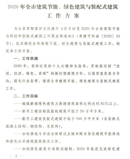 石家莊：《2020年全市建筑節能、綠色建筑與裝配式建筑工作方案》